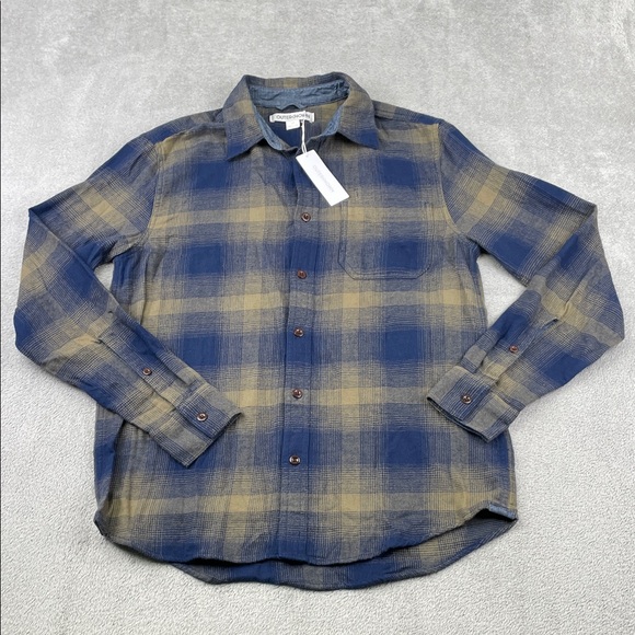 NEW Outerknown S 100% Organic Cotton Blue and Tan Plaid Men's Shirt